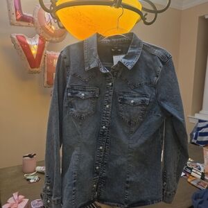 True Religin Dark Wash Denim Button-Up Shirt Jacket